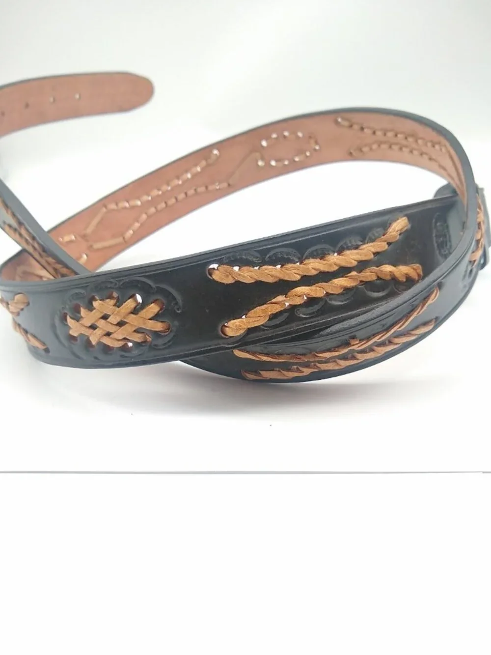 Dark Brown Vintage Full Grain Leather Belt Western Mexico Made NOS Cowboy 44